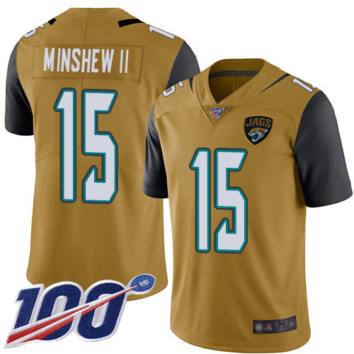 Jacksonville Jaguars #15 Gardner Minshew II Gold Youth Stitched NFL Limited Rush 100th Season Jersey